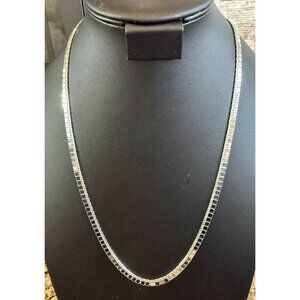 Monet Square Link Necklace Silver Tone 24” Vintage Retro